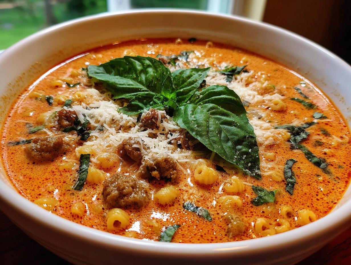 Amazing Creamy Tomato Sausage Soup: 1 Delicious bowl - Creamy Tomato Sausage Soup - main visual representation
