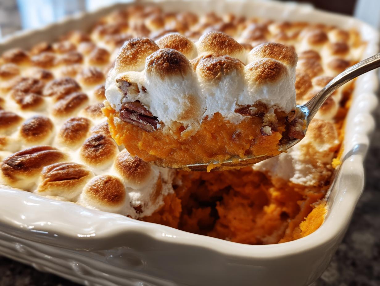 Marshmallow Pecan Sweet Potato: 1 Amazing Casserole - Marshmallow Pecan Sweet Potato - baking process