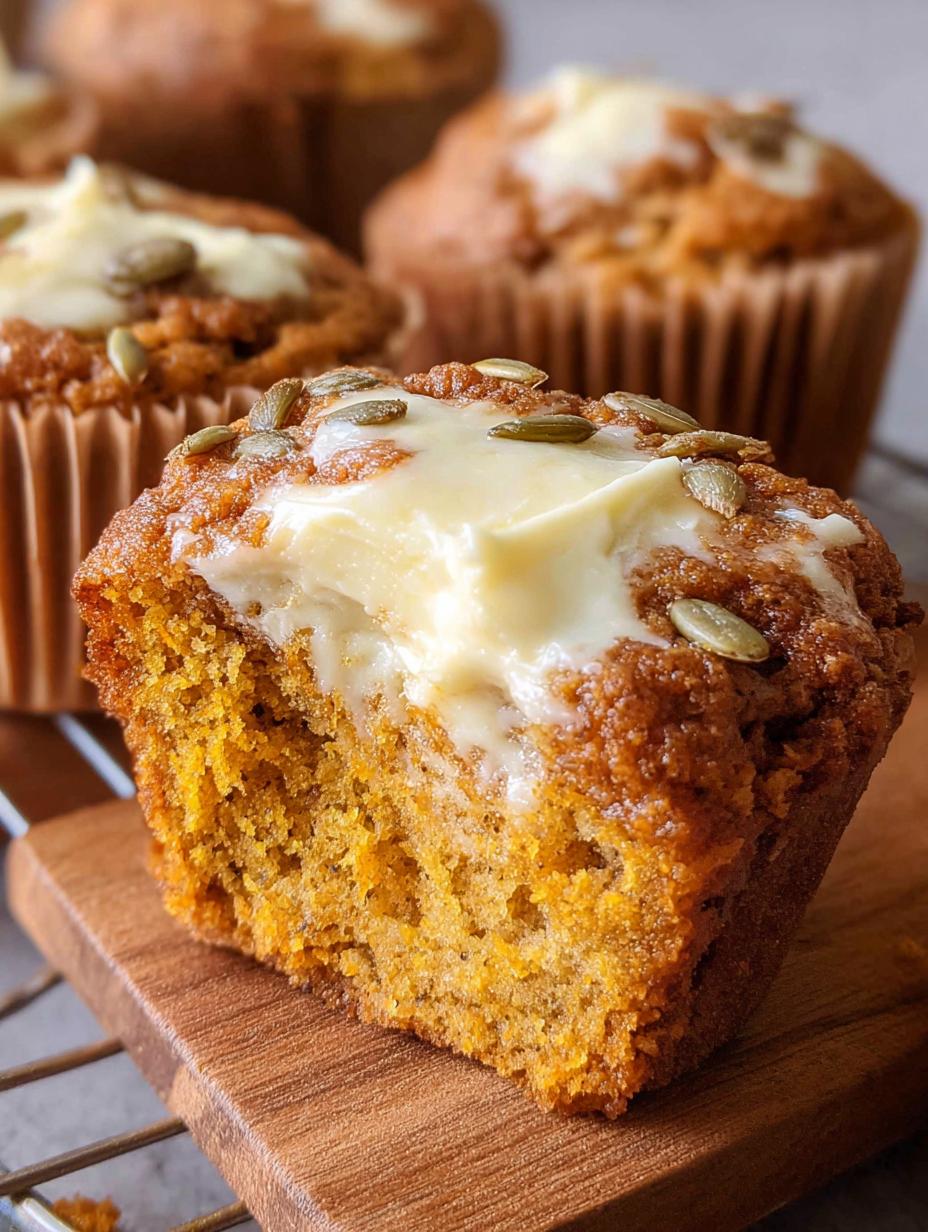 Perfect Pumpkin Cream Cheese Muffins - close-up of muffins with cream cheese filling