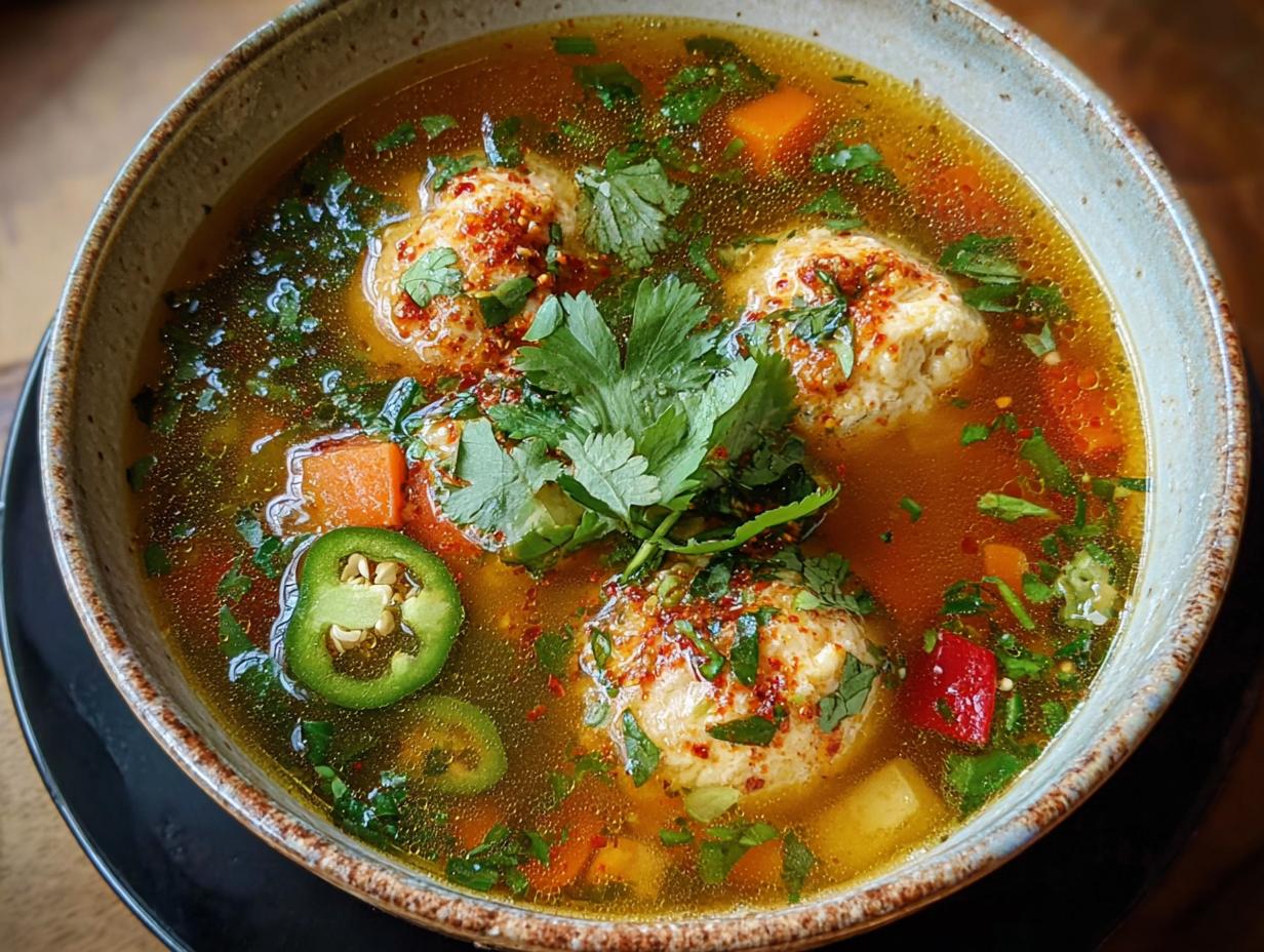 Spicy Matzo Ball Soup: Fiery & Fluffy Delight - Spicy Matzo Ball Soup - additional detail