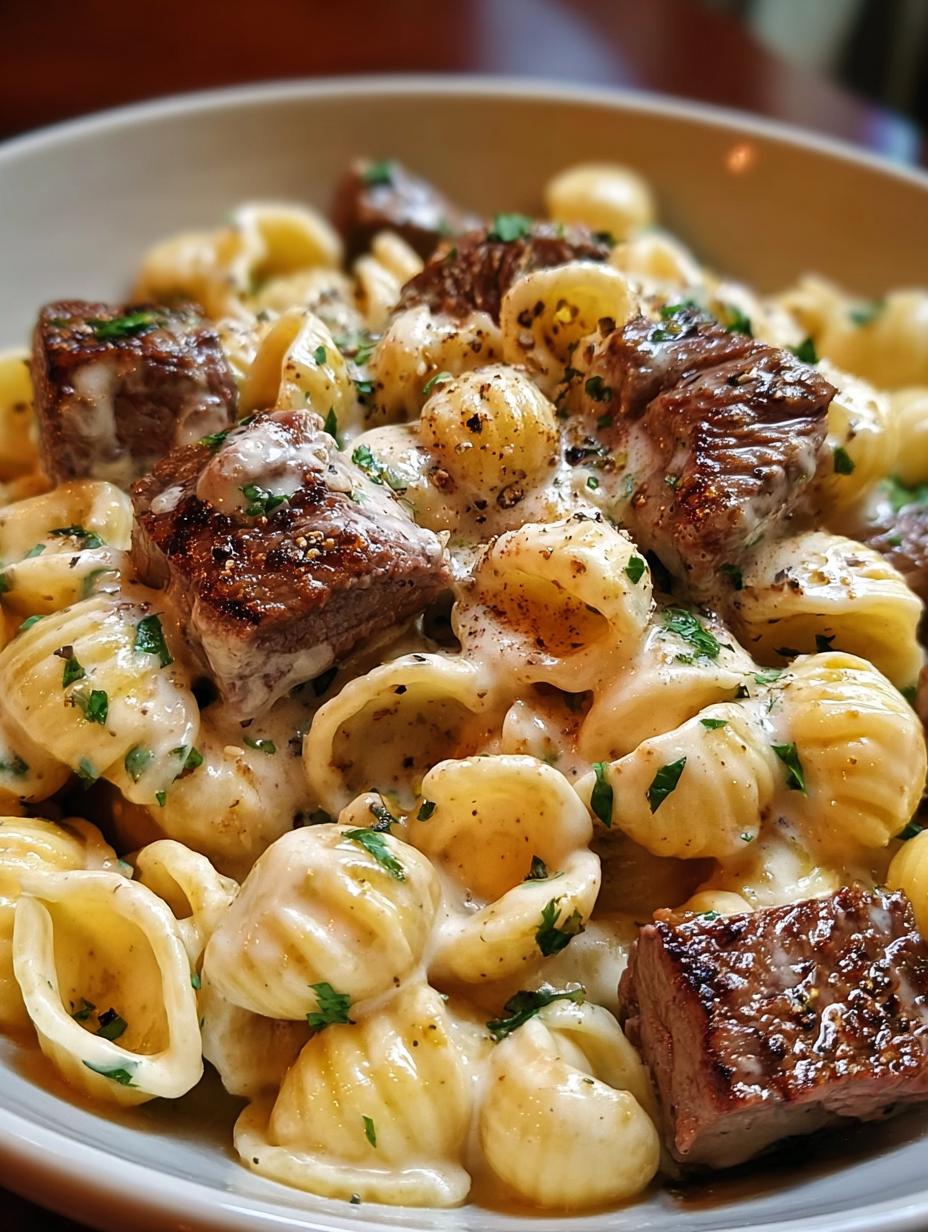 Amazing Steak Bites Shell Pasta in 30 Minutes - Steak Bites Shell Pasta - main visual representation