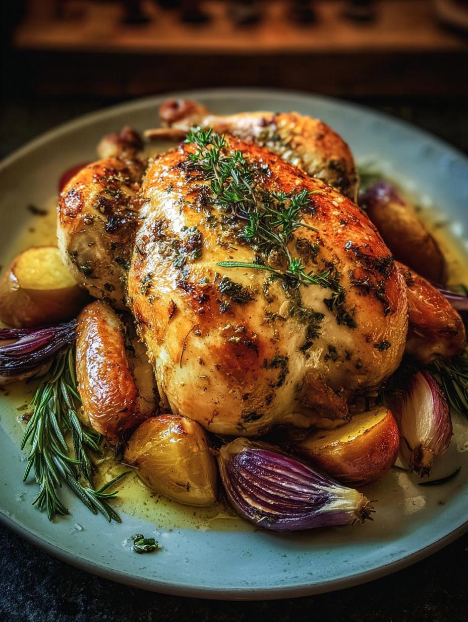 Close-up of crispy golden skin on a roasted Thanksgiving chicken