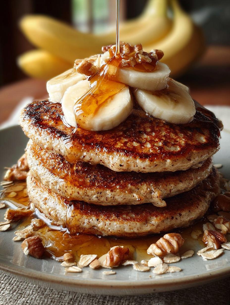 Delicious Banana Oat Pancakes Vegan served with fresh fruits and syrup