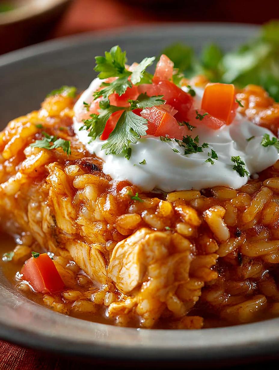 Delicious Chicken Enchilada Rice Casserole served with toppings