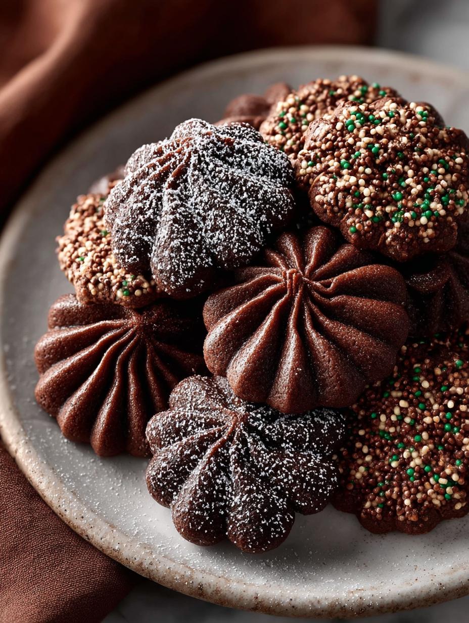 Chocolate Spritz Cookies with Melted Chocolate Delight - Chocolate Spritz Cookies with - additional detail