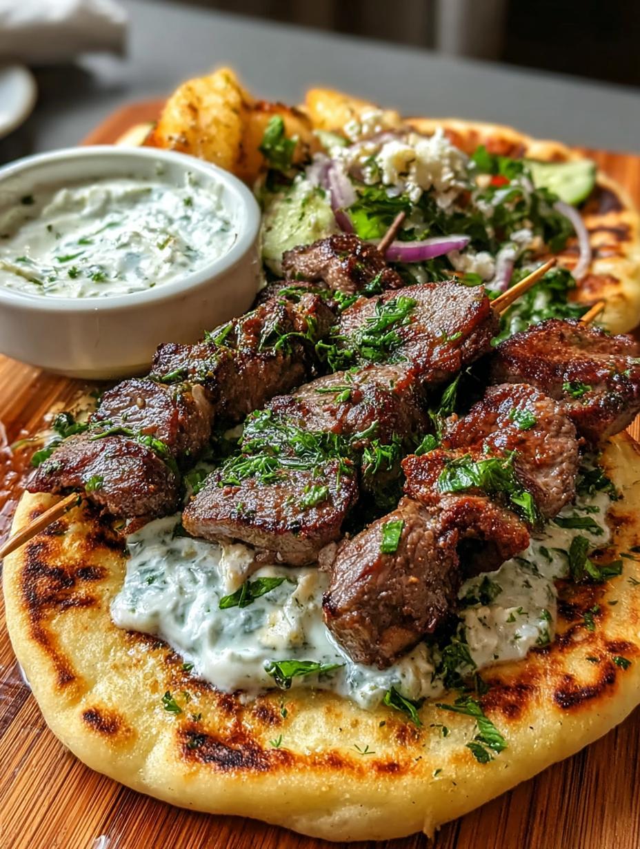 Juicy Lamb Souvlaki Flatbread: 1 Dreamy Greek Meal 6 Juicy Lamb Souvlaki Flatbread - grilled lamb skewers on a platter