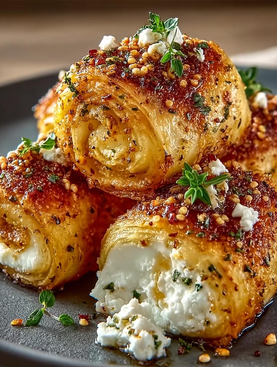 Oven Fried Feta Rolls with Sweet Chili Honey Glaze - Oven Fried Feta Rolls - main visual representation