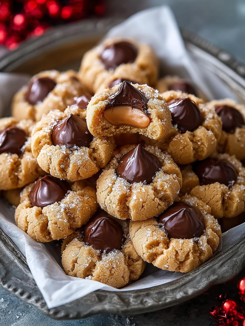 Irresistible Peanut Butter Blossom Cookies fresh from the oven on a cooling rack