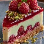 Pistachio Raspberry Crunch Cheesecake
