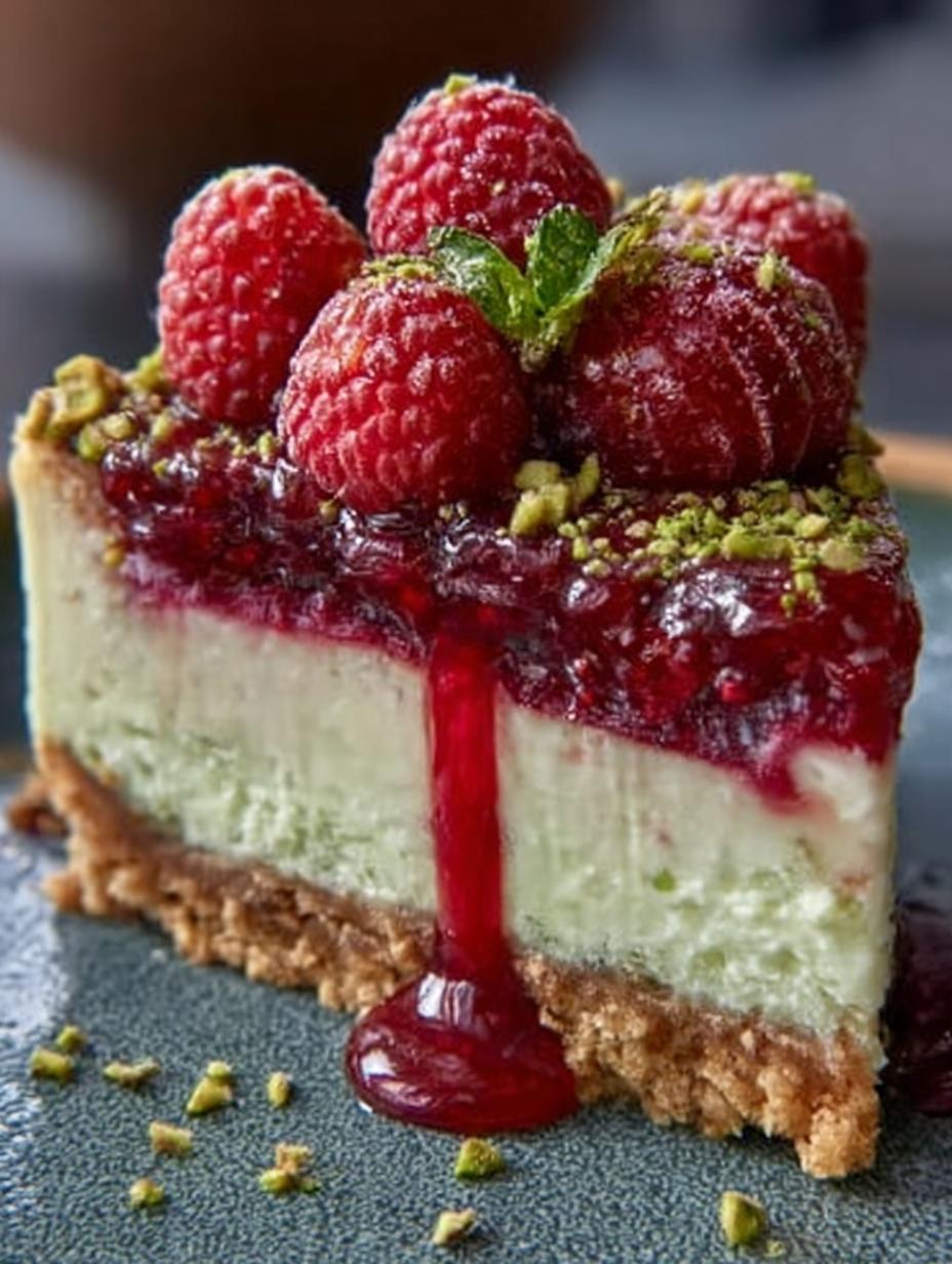 Pistachio Raspberry Crunch Cheesecake: 10 Irresistible Layers - Pistachio Raspberry Crunch Cheesecake - additional detail