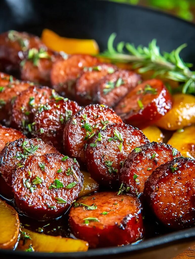 Spicy Peach Glazed Kielbasa