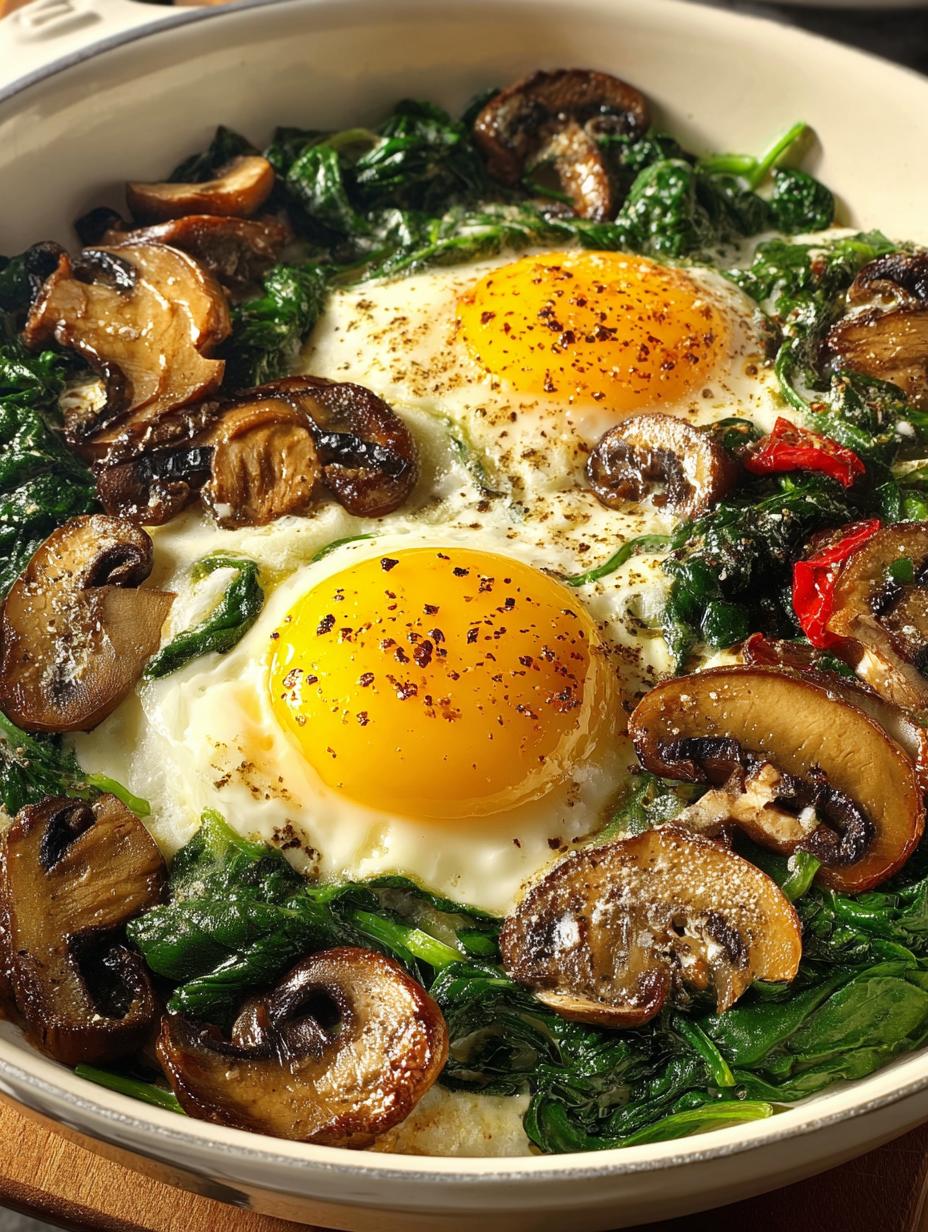 Spinach Mushroom Breakfast Skillet: 5 Delicious Reasons 5 Irresistible Spinach Mushroom Breakfast Skillet served in a pan with vibrant colors