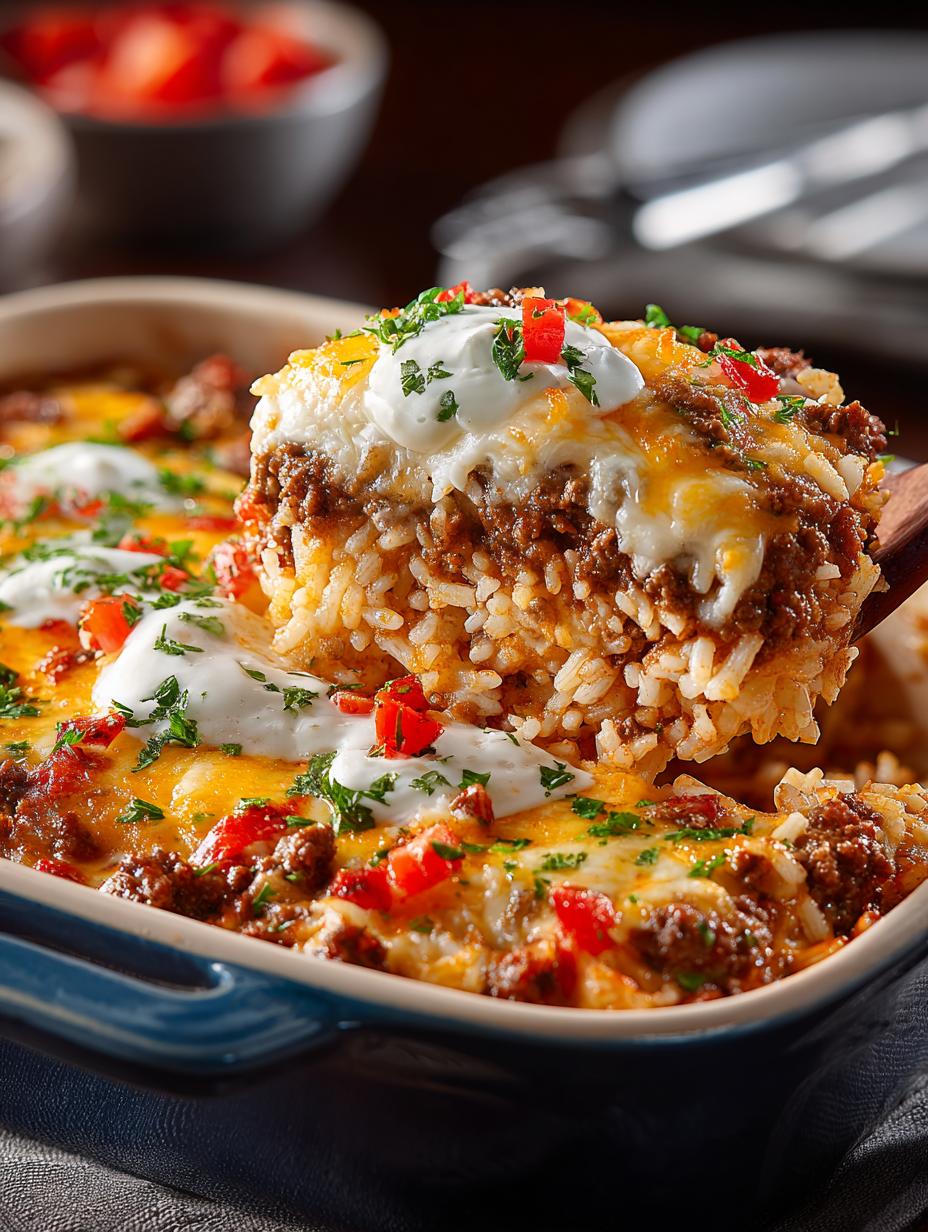 Delicious Cheesy Beef Rice Bake for Cozy Nights - Cheesy Beef Rice Bake - main visual representation