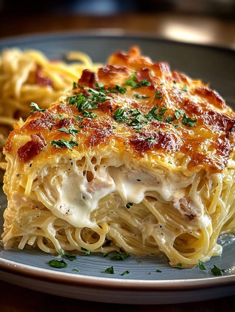 Chicken Carbonara Spaghetti Pie