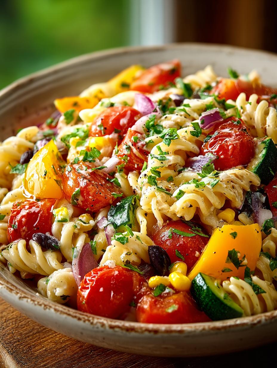 Delicious Cowboy Pasta Salad Summer with vibrant colors and fresh ingredients