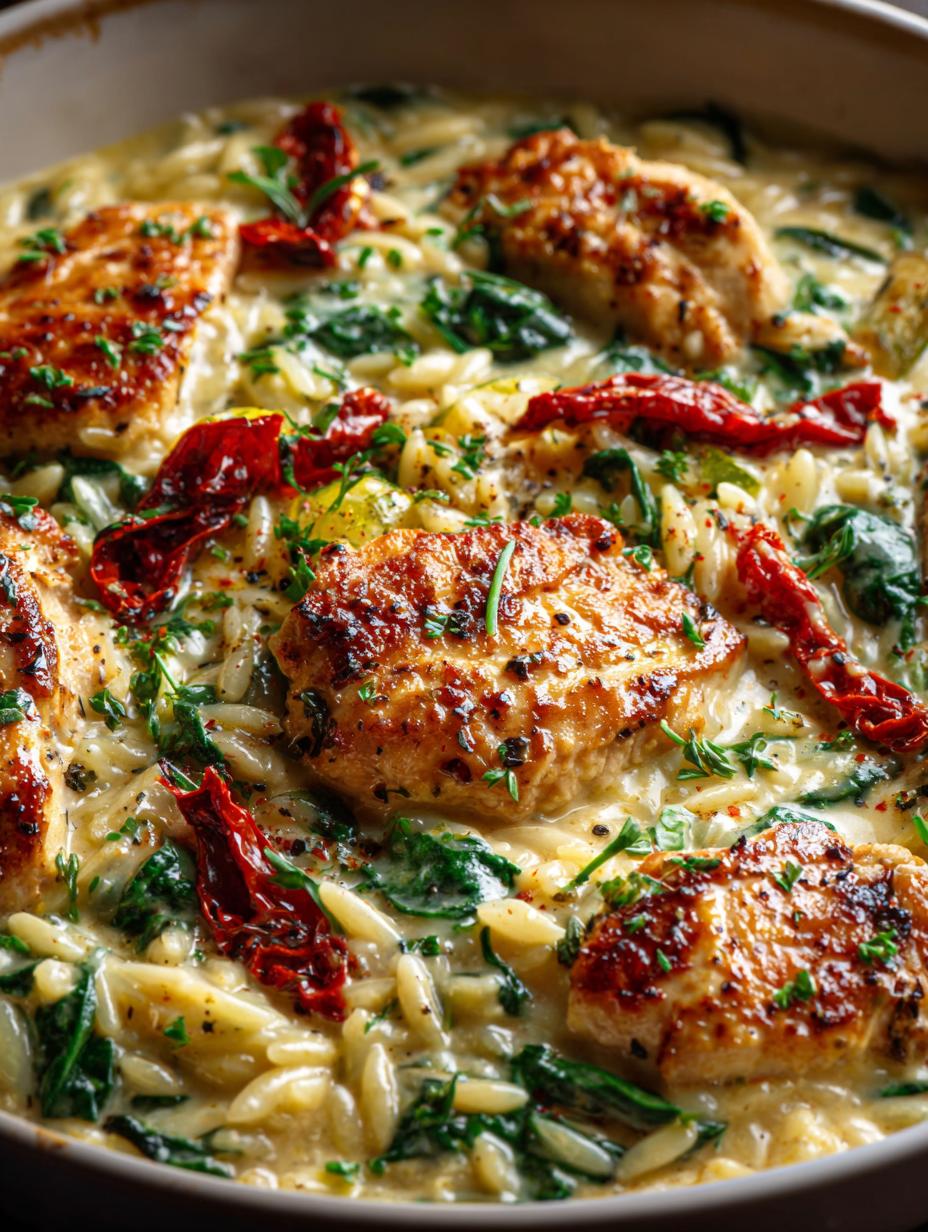 Delicious Creamy Tuscan Chicken Orzo for Dinner - Creamy Tuscan Chicken Orzo - additional detail