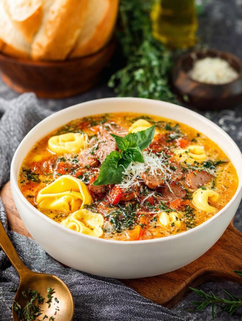 Crockpot Sausage Tortellini Soup