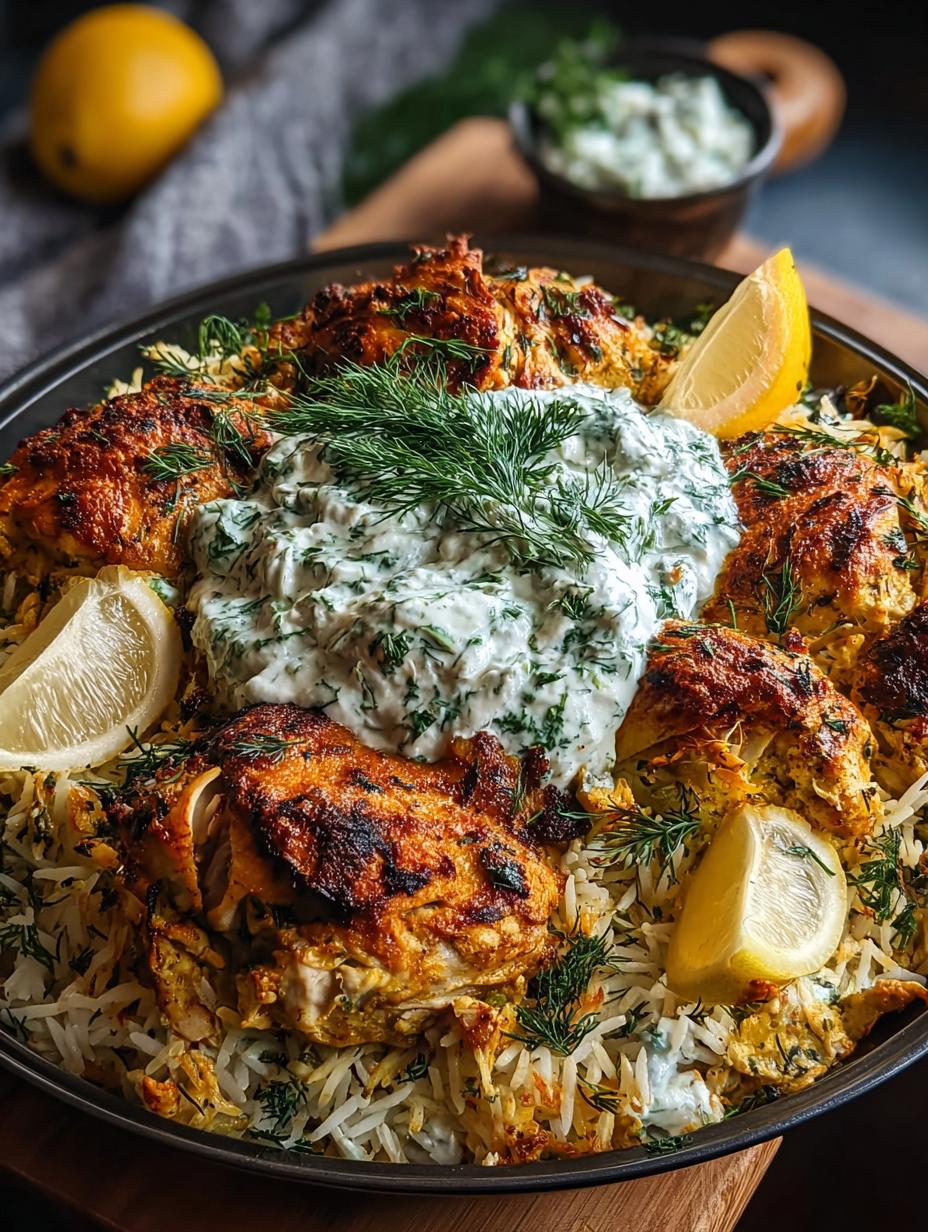 Delicious Dump Bake Chicken Tzatziki plated with fresh ingredients