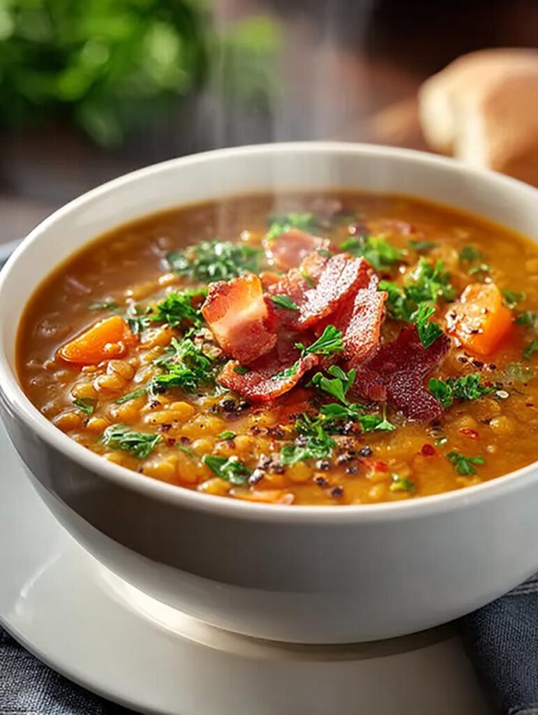 French Lentil Bacon Soup