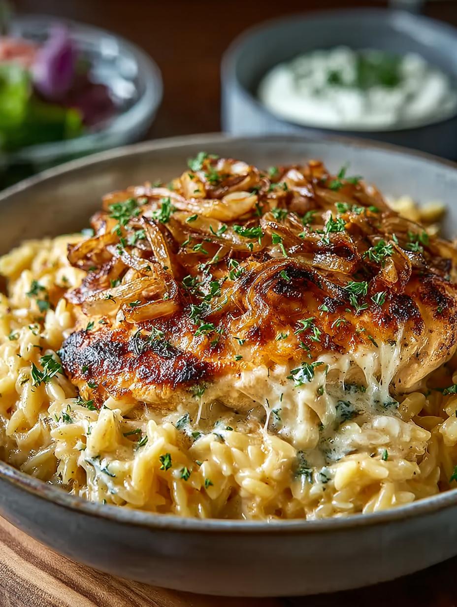 Delicious French Onion Chicken Orzo Casserole Recipe 5 Delicious French Onion Chicken Orzo Casserole Recipe - French Onion Chicken Orzo - main visual representation