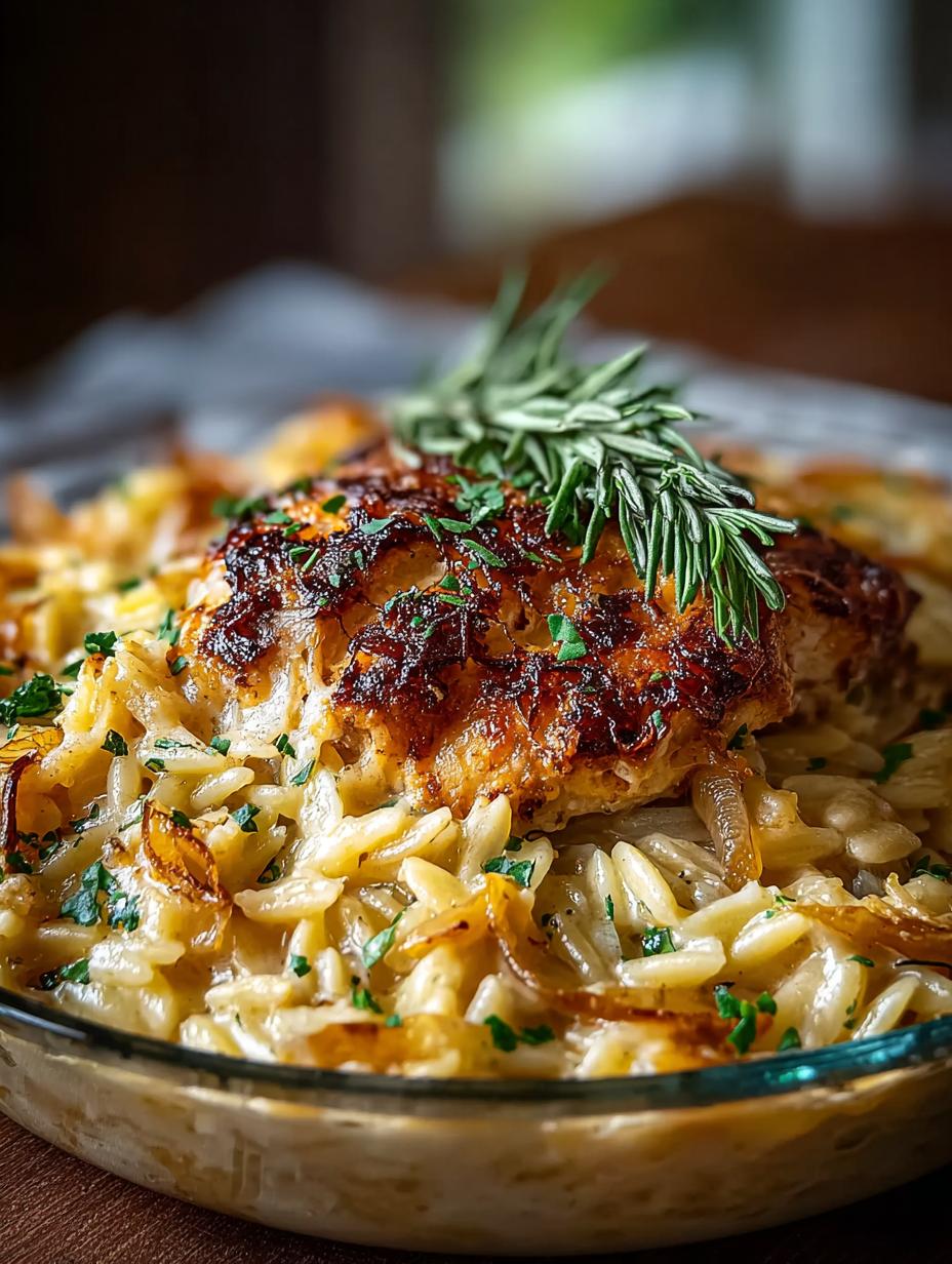 Delicious French Onion Chicken Orzo Casserole Recipe - French Onion Chicken Orzo - additional detail