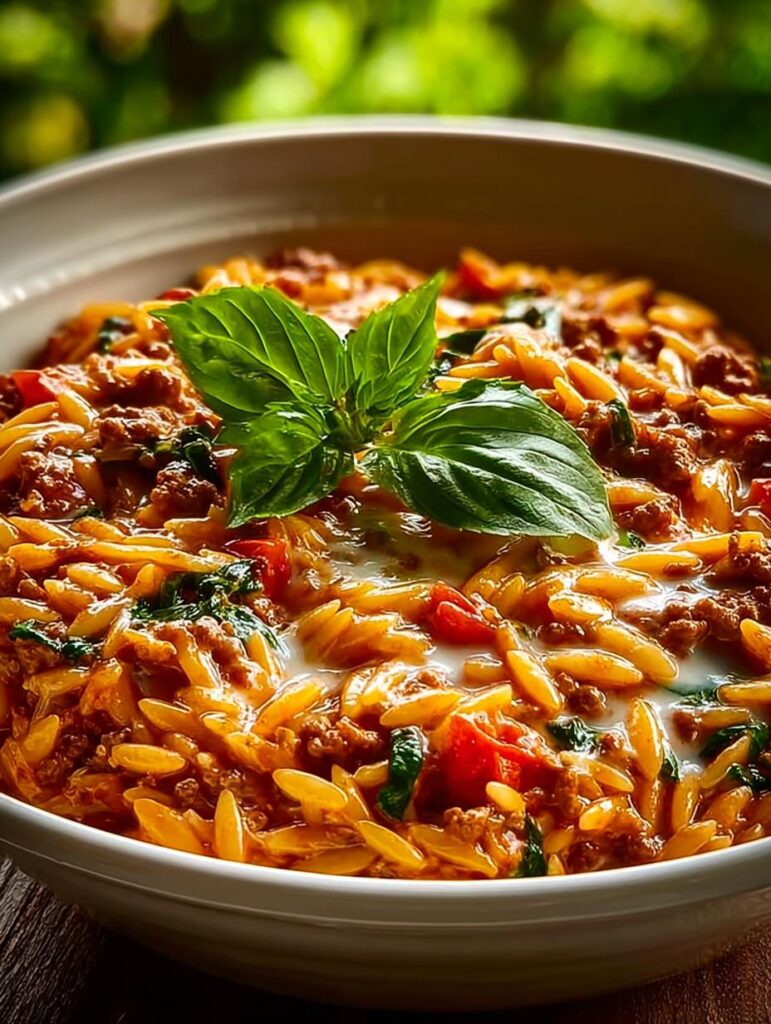 Ground Beef Orzo with