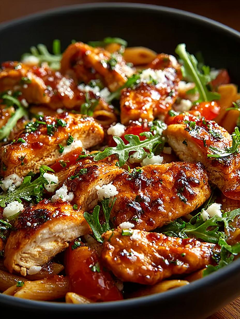 One Pan Tangy Honey BBQ Chicken Penne Recipe - One Pan Tangy Honey - main visual representation