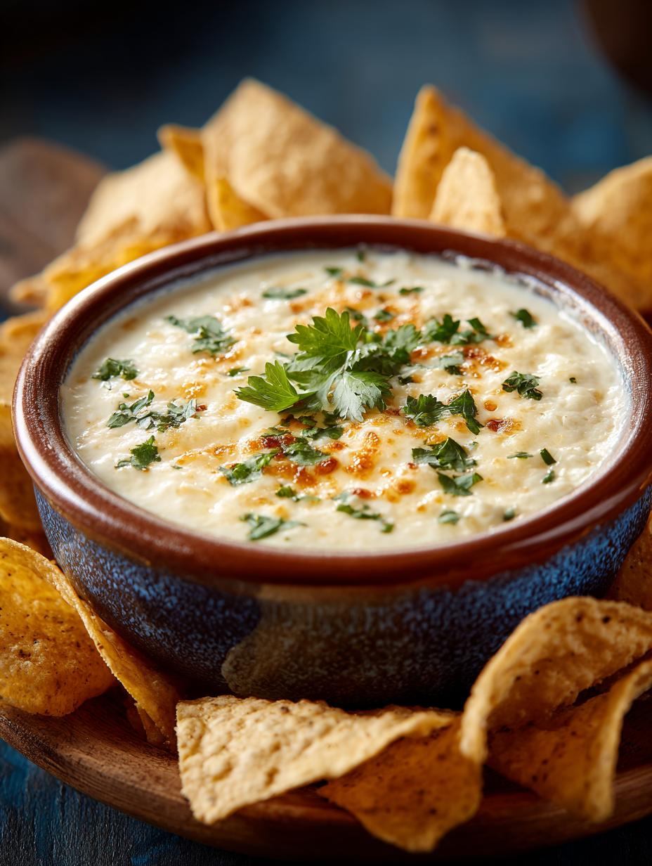 Irresistible Queso Blanco Dip Creamy served with tortilla chips