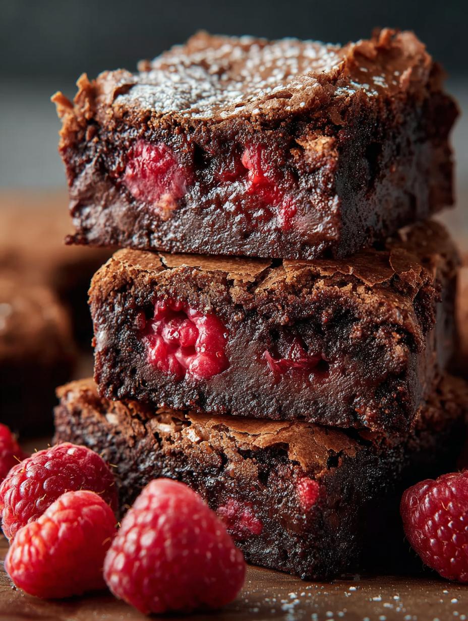 Delicious Raspberry Brownies Rich Chocolate served with ice cream and raspberry sauce