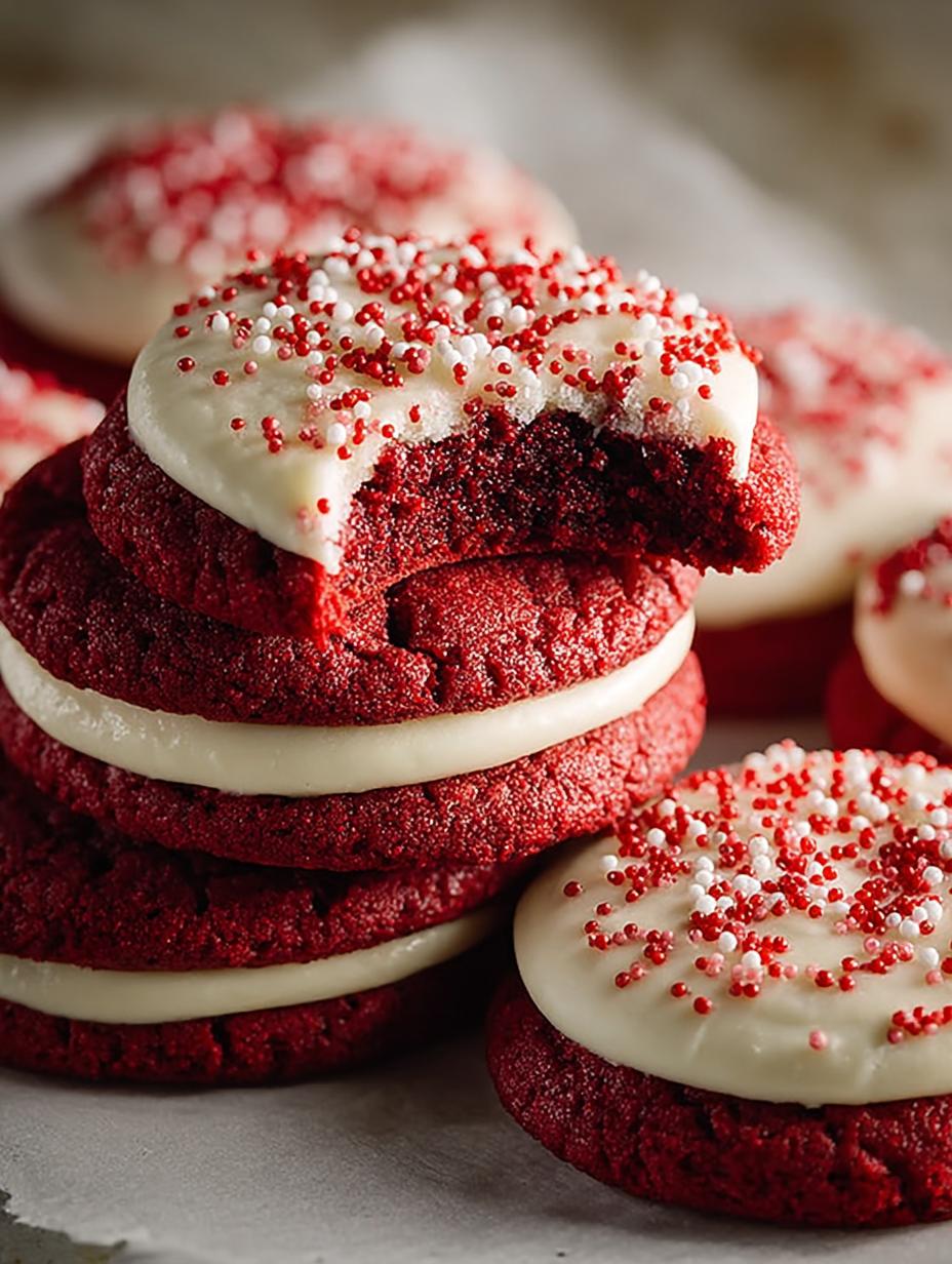 Delicious Red Velvet Sugar Cookies with a sprinkle of powdered sugar