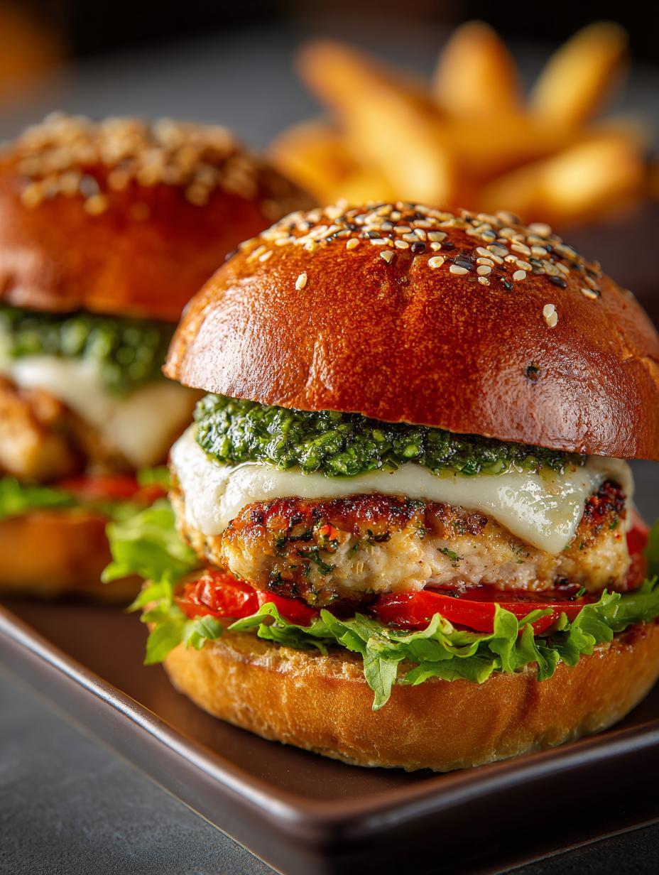 Spinach Chicken Burgers with Pesto and Mozzarella Delight - Spinach Chicken Burgers with - main visual representation