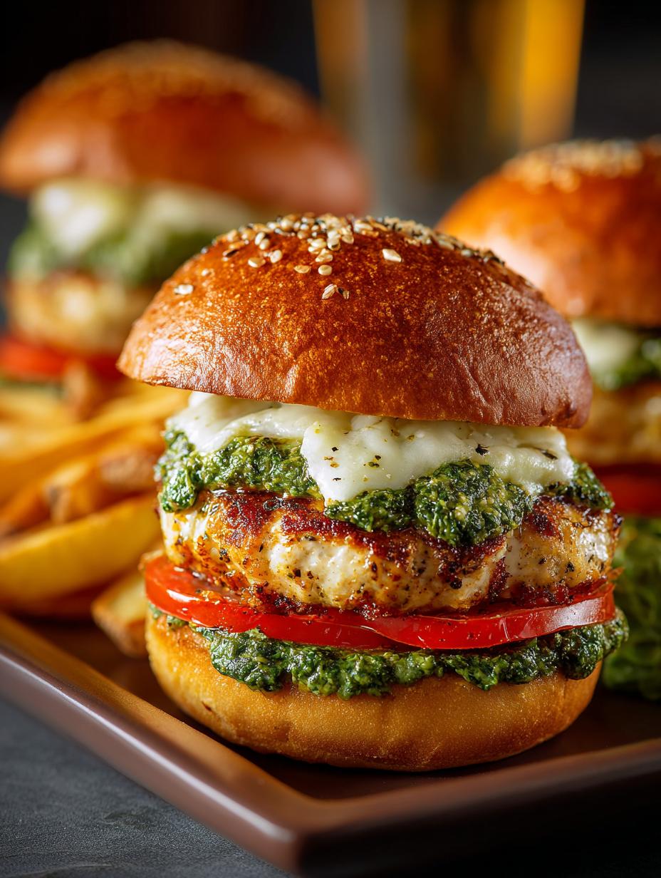 Spinach Chicken Burgers with Pesto and Mozzarella Delight - Spinach Chicken Burgers with - additional detail