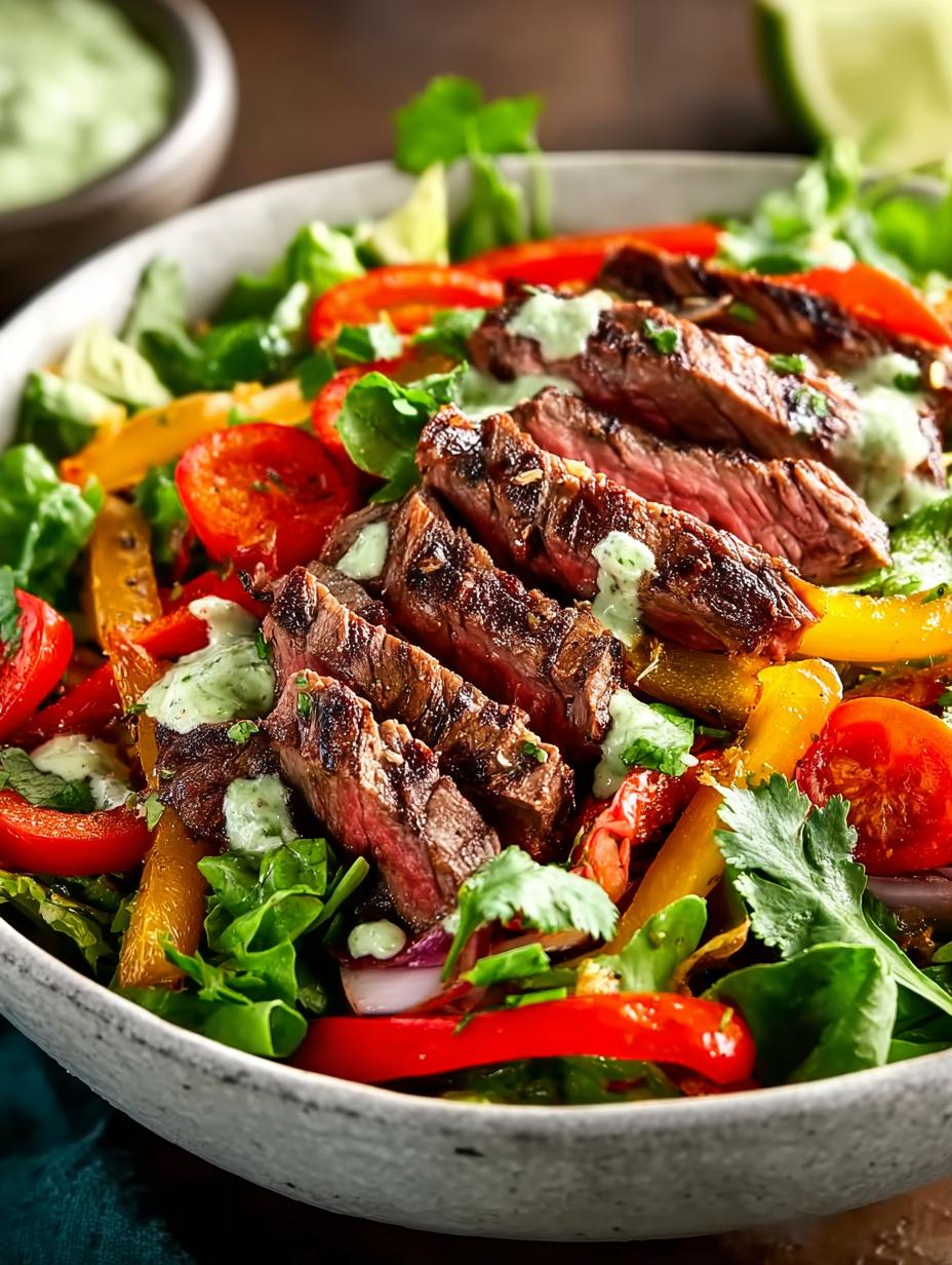 Steak Fajita Salad with Bold Cilantro Avocado Dressing 5 Steak Fajita Salad with Bold Cilantro Avocado Dressing - Steak Fajita Salad with - main visual representation