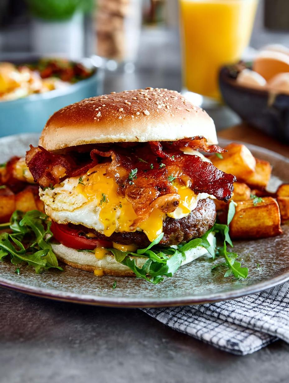Delicious Breakfast Burger with Bacon and Egg - Breakfast Burger - additional detail