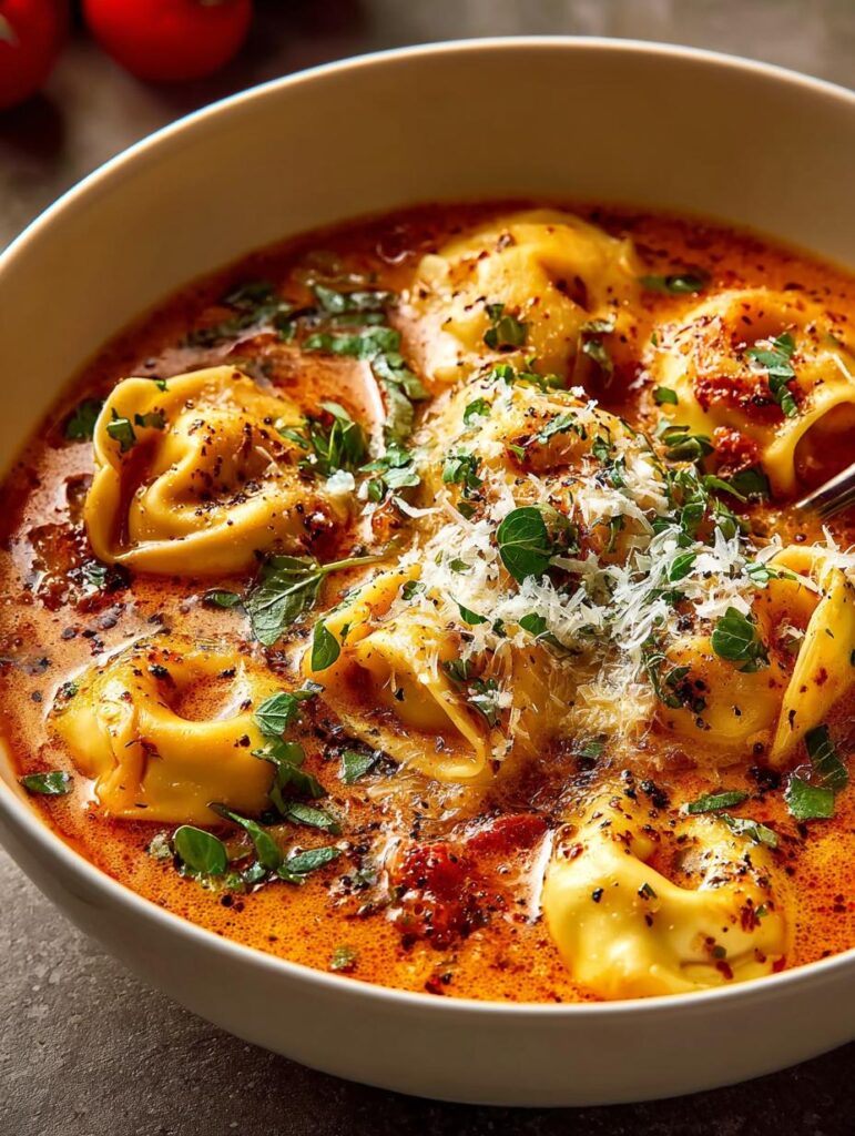 Cheesy Tomato Tortellini Soup