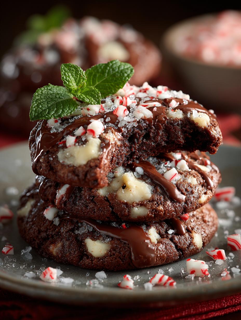 Irresistible chocolate peppermint cookies fresh from oven on cooling rack
