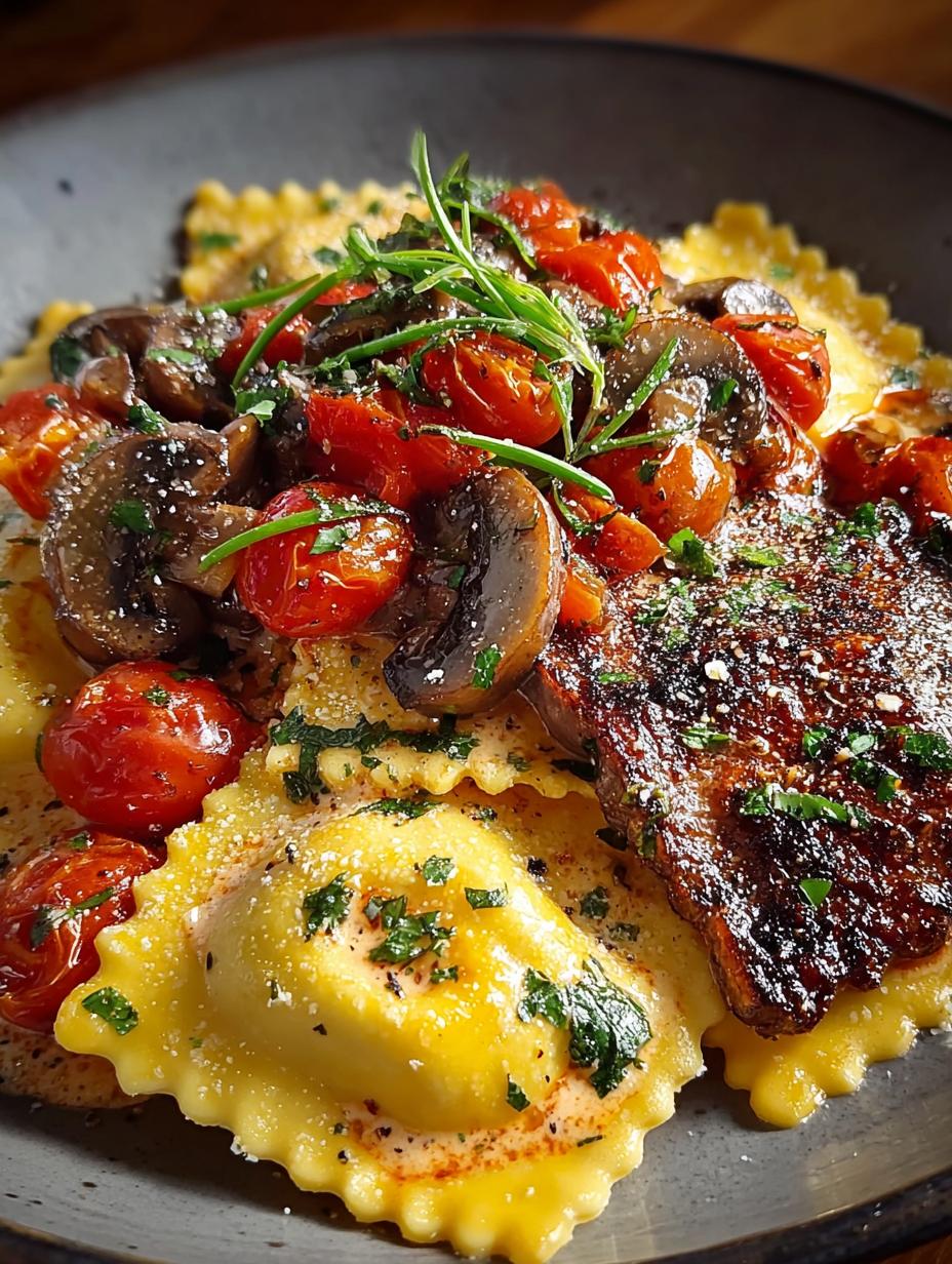 Creamy Tomato Mushroom Ravioli