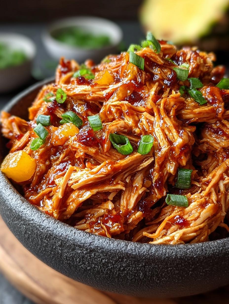 Crockpot Hawaiian Pulled Chicken with Sweet Pineapple Glaze - Crockpot Hawaiian Pulled Chicken - main visual representation