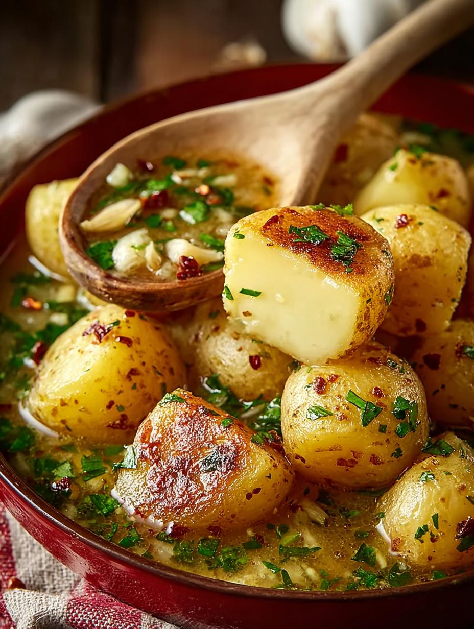 Irresistible Hangover Cure Garlic Potato Soup served hot with parsley garnish
