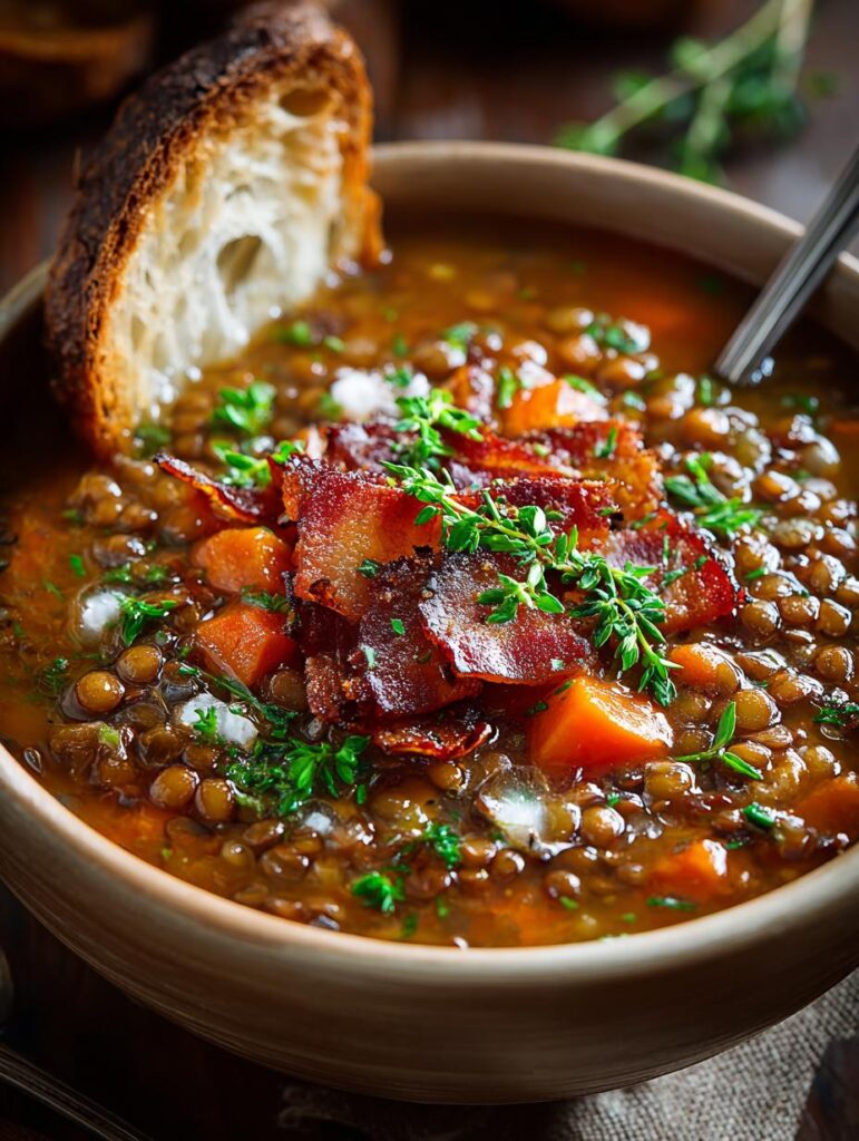 Hearty Lentil Bacon Soup