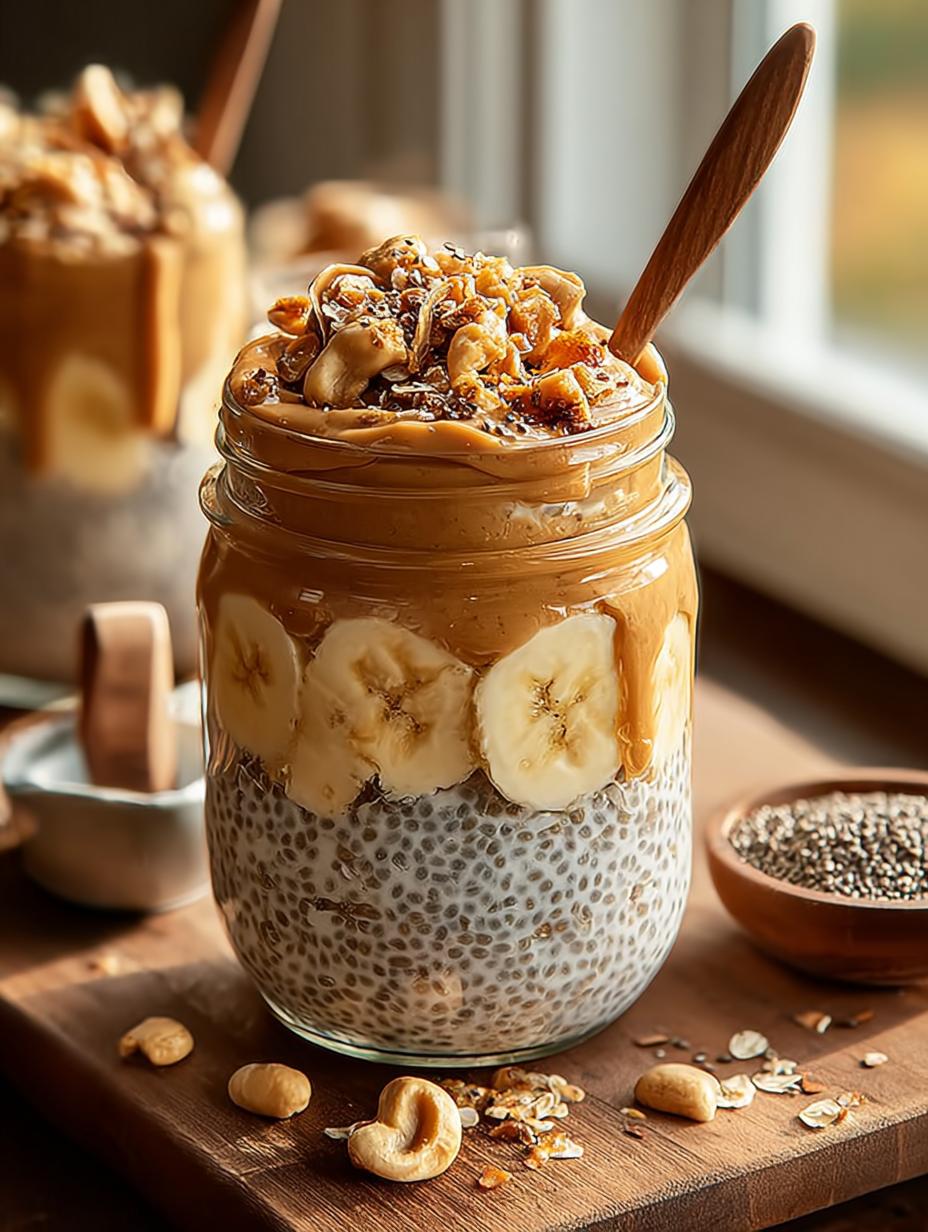 Irresistible Peanut Butter Chia Overnight Oats served in a bowl with fresh berries
