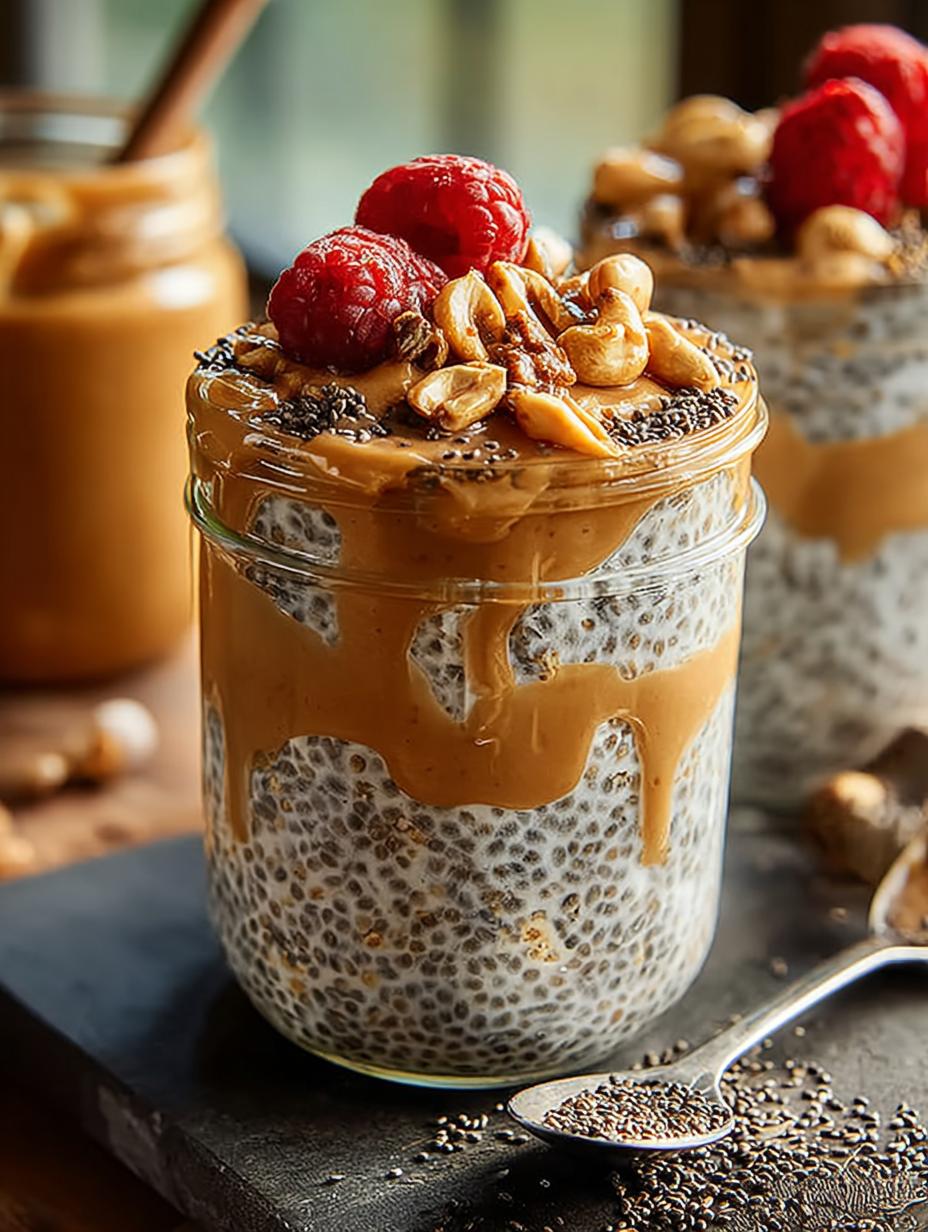 Delicious Peanut Butter Chia Overnight Oats topped with fresh fruits