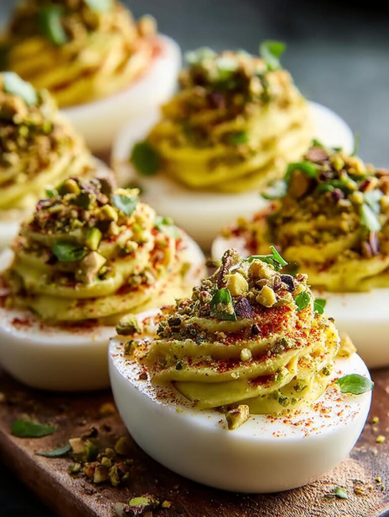 Pistachio Crusted Deviled Eggs