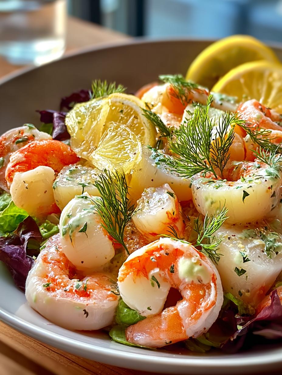 Poached Seafood Salad with Lemon Dill Sauce Delight 6 Poached Seafood Salad with Lemon Dill Sauce Delight - Poached Seafood Salad with - additional detail