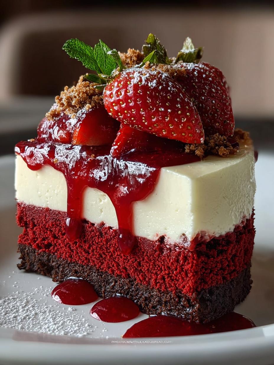Irresistible Red Velvet Strawberry Cheesecake Recipe - Red Velvet Strawberry Cheesecake - additional detail
