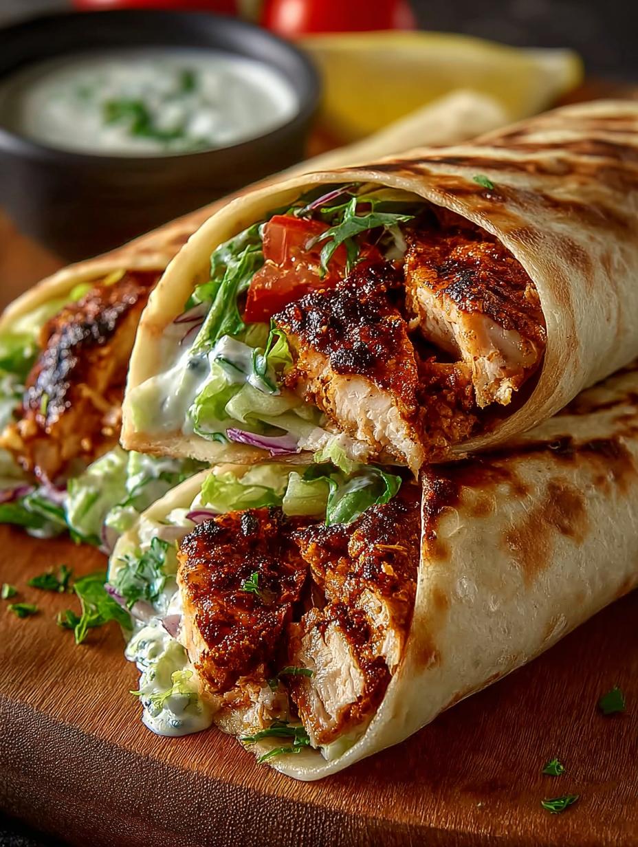 Savory Chicken Shawarma Wrap with Creamy Garlic Sauce - Savory Chicken Shawarma Wrap - main visual representation