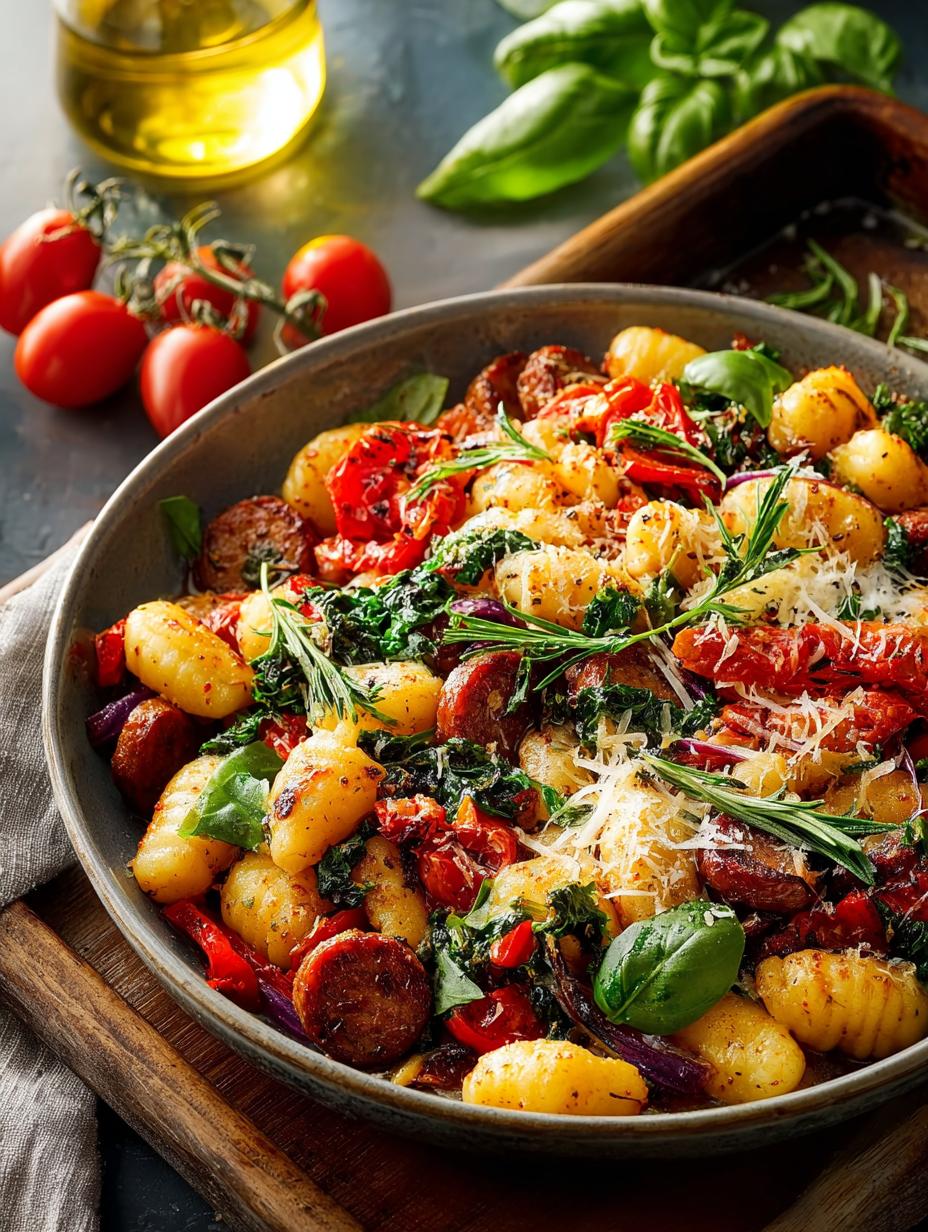 Sheet Pan Gnocchi with Smoky Kielbasa and Veggies - Sheet Pan Gnocchi with - additional detail