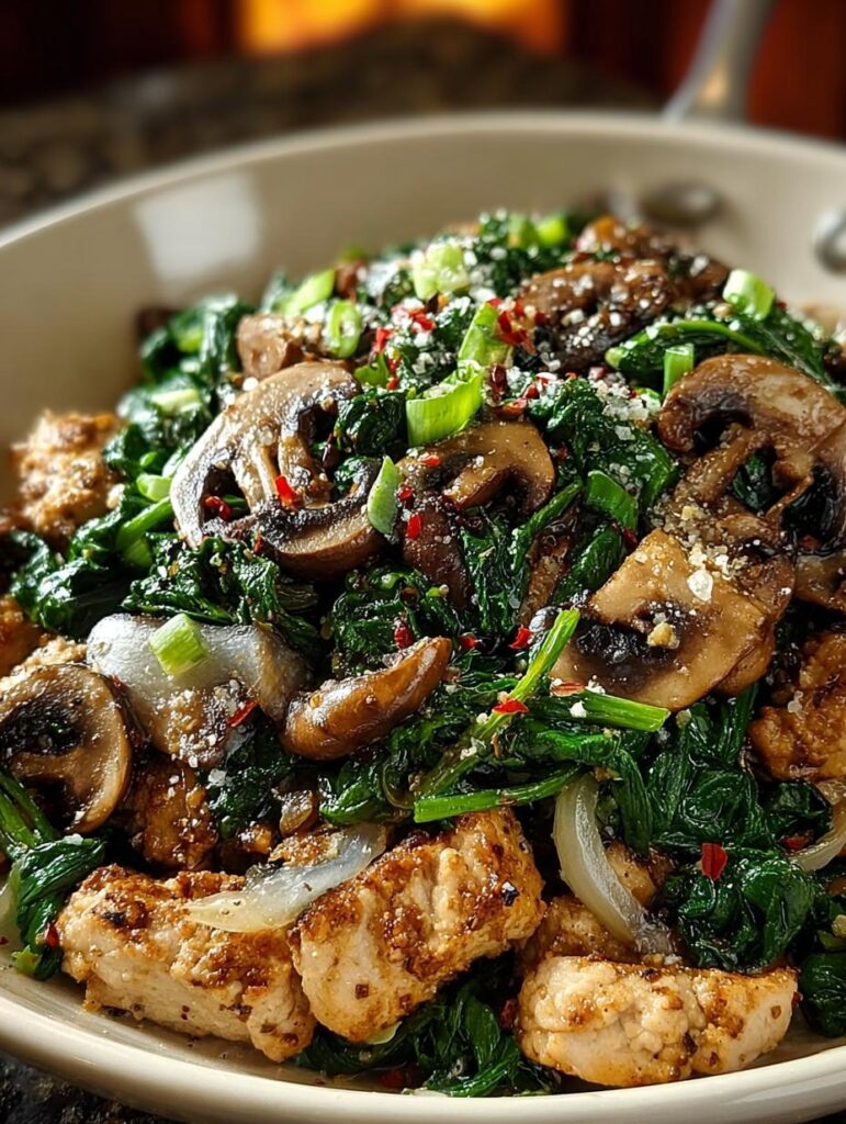 Turkey Spinach Mushroom Skillet