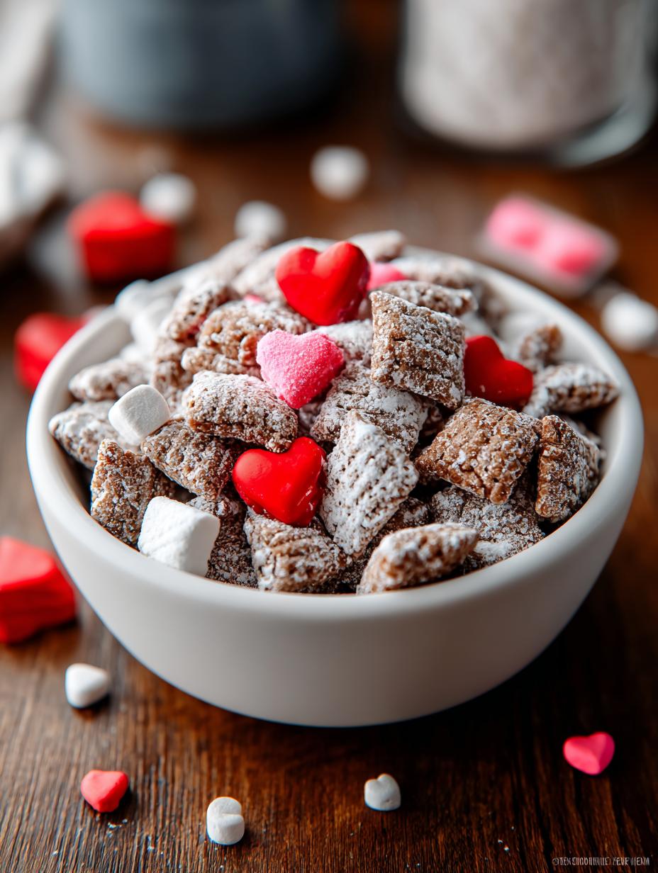 Valentines Day Muddy Buddies: 7 Irresistible Sweet Treats - Valentines Day Muddy Buddies - additional detail