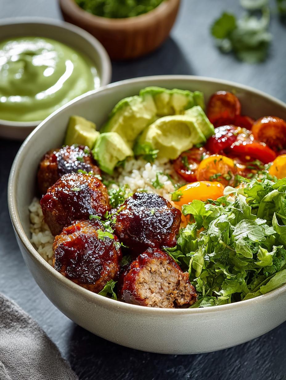 Barbecue Meatball Bowls with Sweet Avocado Goddess Sauce - Barbecue Meatball Bowls with - additional detail